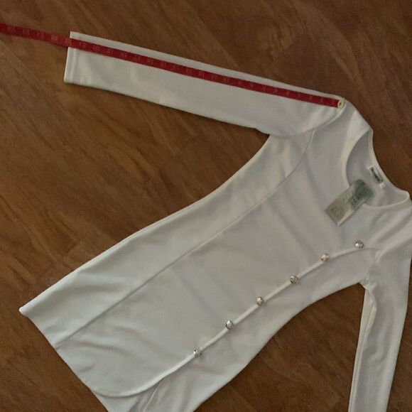 Zhuorankaili White Scoop Neck Mini Long Sleeve Side Sean’s Dress Silver Buttons - Picture 11 of 12